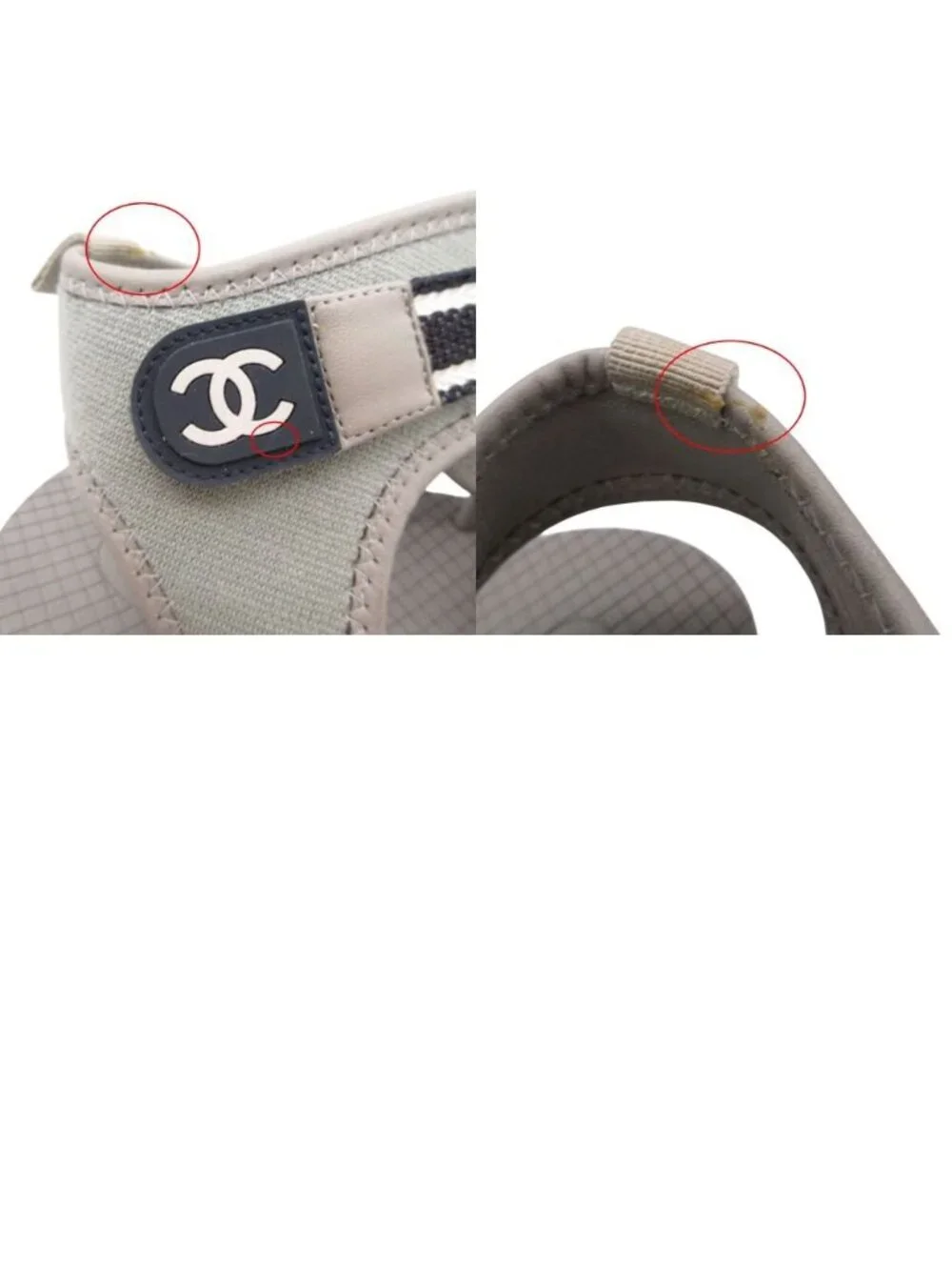 Chanel Sandals Coco Logo Velcro Nylon Canvas Urethane Flat Belt Shoes Gray